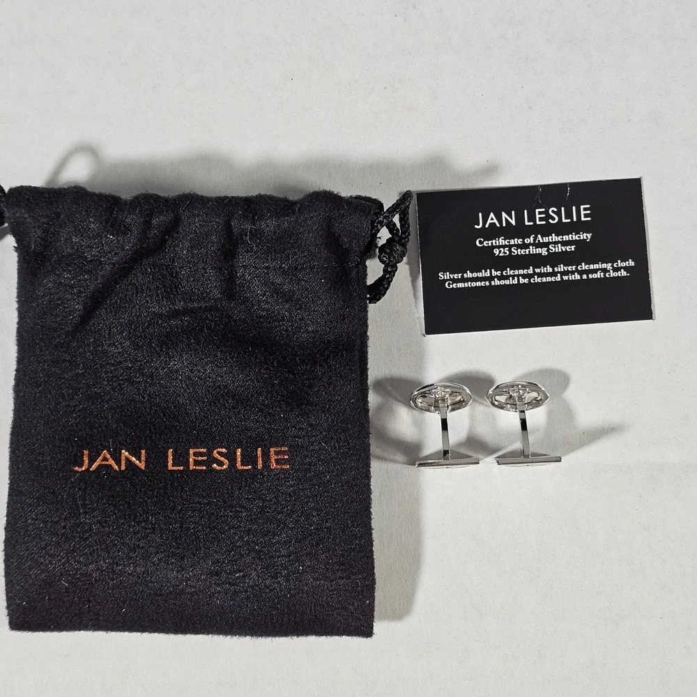 Jan Leslie Cufflinks Mens OS Silver Sterling 925 Geometric Knot Square Formal